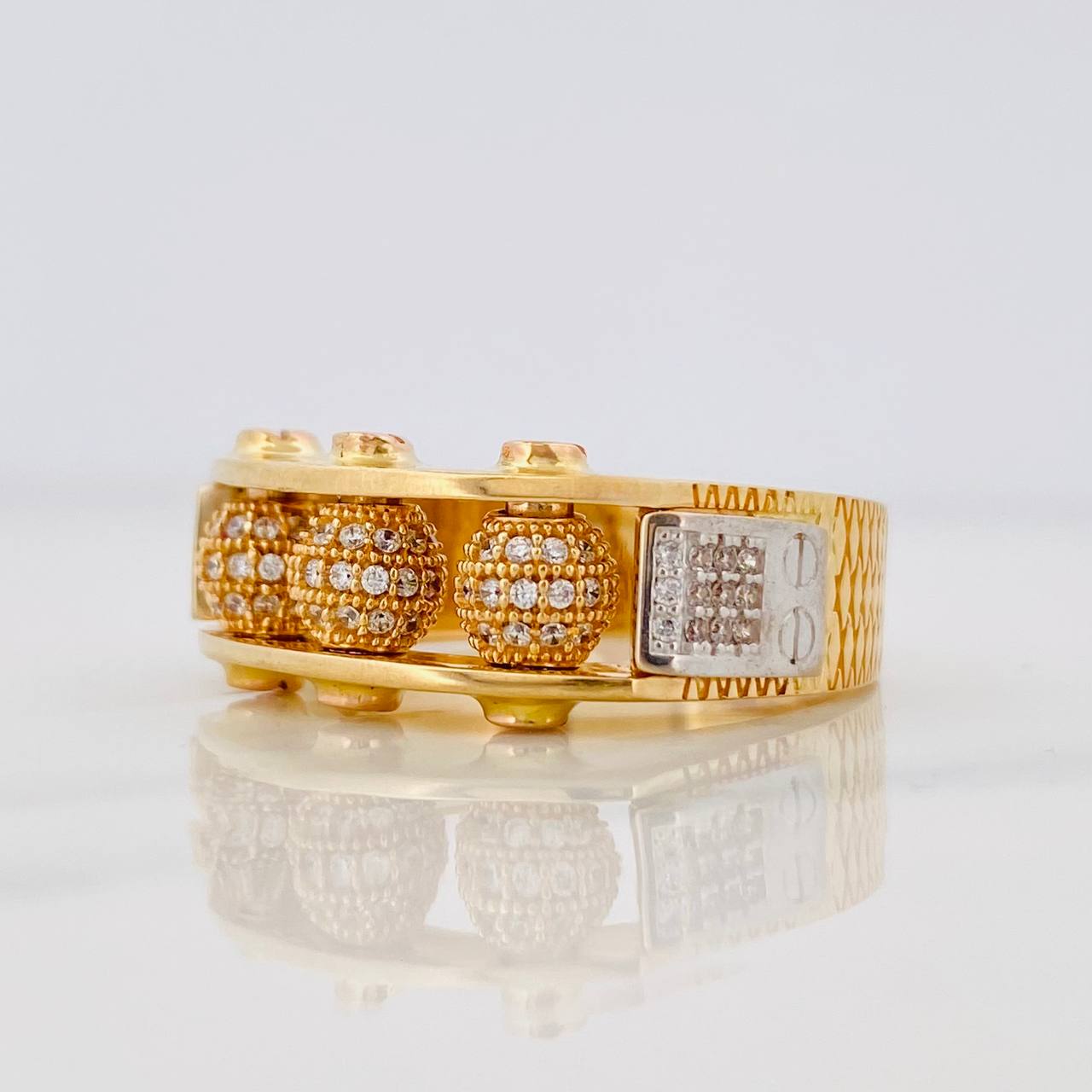 Anillo Bolas de Fuego 11.7g / T9 3/4 Dos Oros Amarillo Blanco 18K