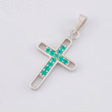 Dije Cruz Silueta Tupida Esmeraldas 28pts 1.9g / 3.5cm Plata 925