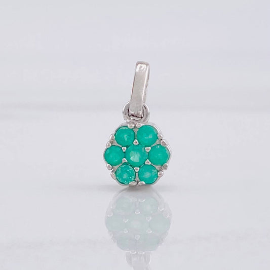 Dije Flor Seis Petalos Esmeraldas 31pts 0.9g / 1.4cm Plata 925