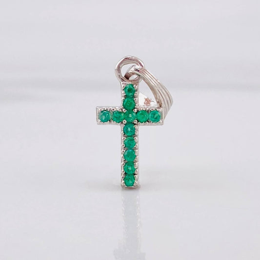 Dije Cruz Tupida Esmeraldas 19pts 0.75g / 2cm Plata 925