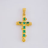 Dije Cruz Tronco Puntas Planas Esmeraldas 1,35 Qts 1.9 g / 3.4 cm Oro Amarillo 18K