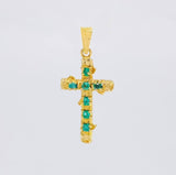 Dije Cruz Tronco Puntas Planas Esmeraldas 1,35 Qts 1.9 g / 3.4 cm Oro Amarillo 18K