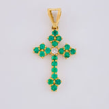 Dije Cruz Florencial 45pts Esmeraldas 8pts Diamantes 2gr / 3cm / Oro Amarillo 18K
