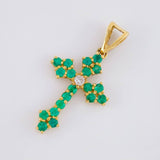 Dije Cruz Florencial 45pts Esmeraldas 8pts Diamantes 2gr / 3cm / Oro Amarillo 18K