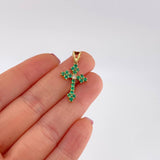 Dije Cruz Florencial 45pts Esmeraldas 8pts Diamantes 2gr / 3cm / Oro Amarillo 18K