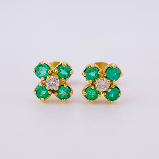 Topos Trebol Cuatro Petalos Esmeralda 80pts Diamantes 20pts 2.05gr / 6mm Oro Amarillo 18K