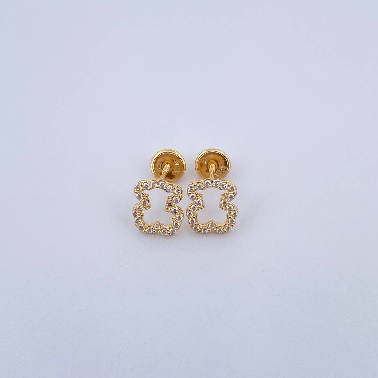 Topos Silueta Oso Ts 1.1gr / Circones Blancos Oro Amarillo 18K &