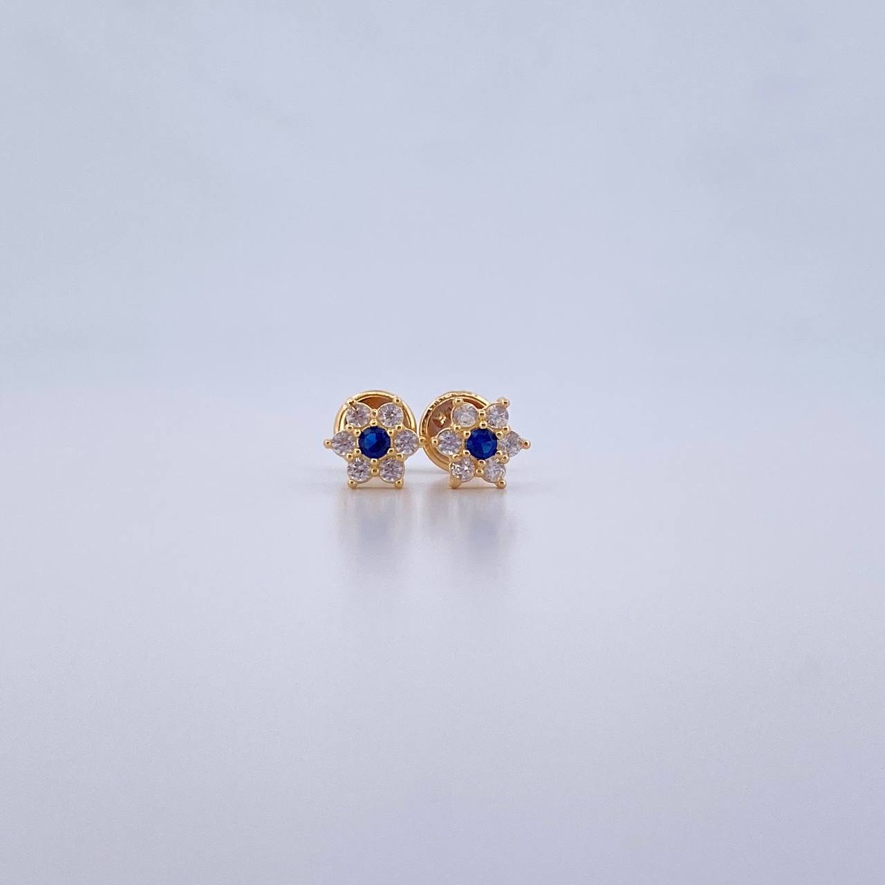 Topos Flor 0.85gr / Circones Azul Blancos Oro Amarillo 18K &