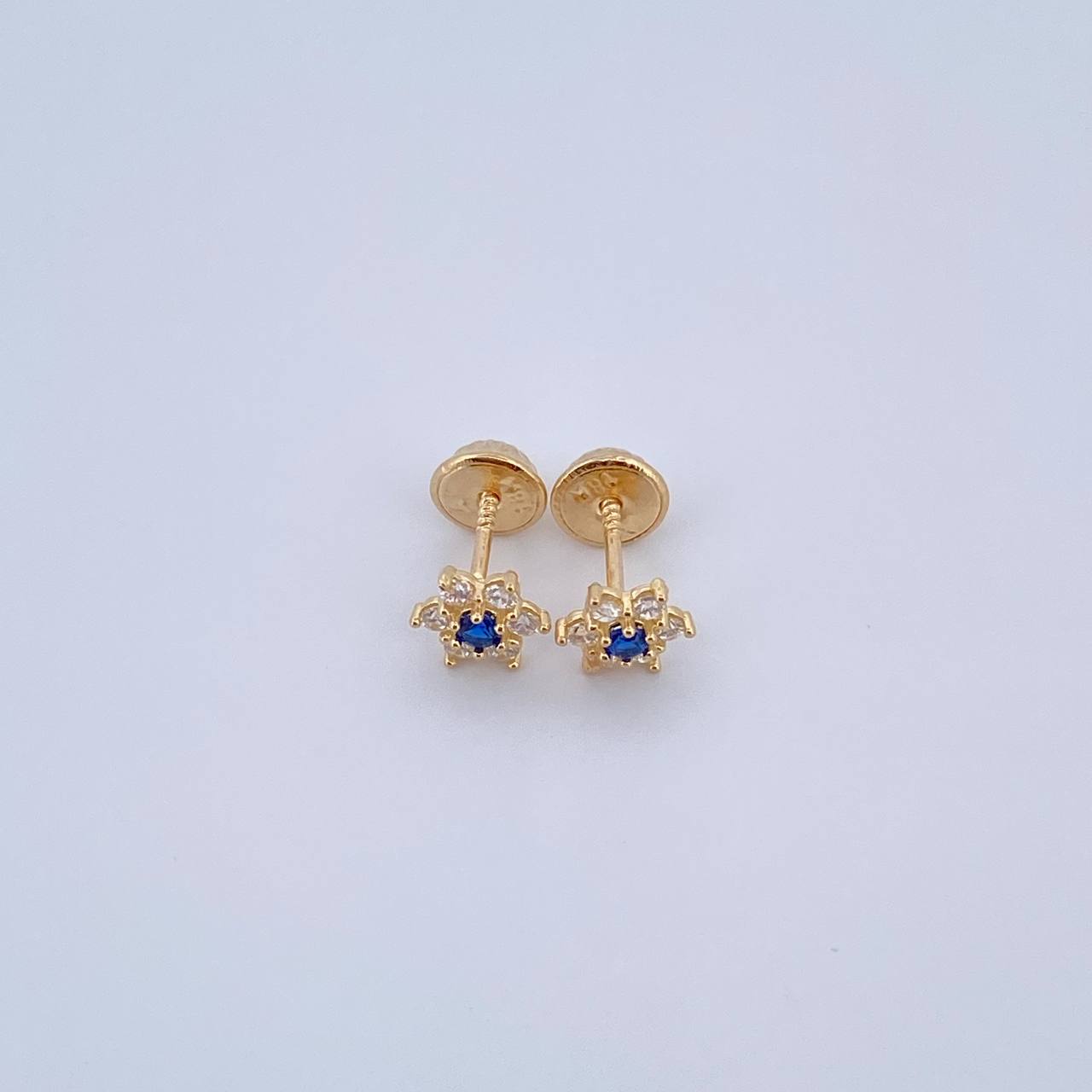 Topos Flor 0.85gr / Circones Azul Blancos Oro Amarillo 18K &