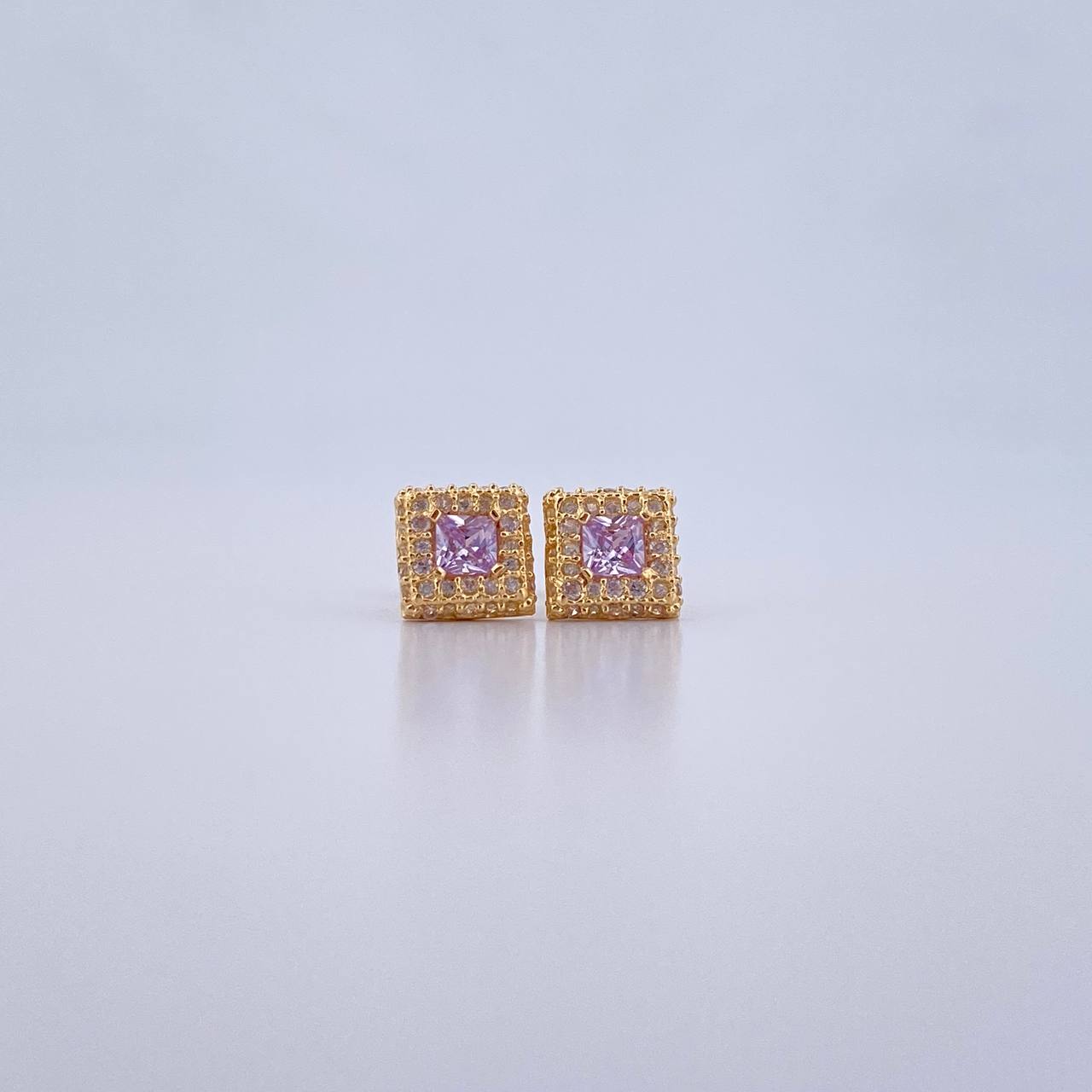 Topos Halo Cuadrado 1.45gr / Circones Lila Blancos Oro Amarillo 18K &