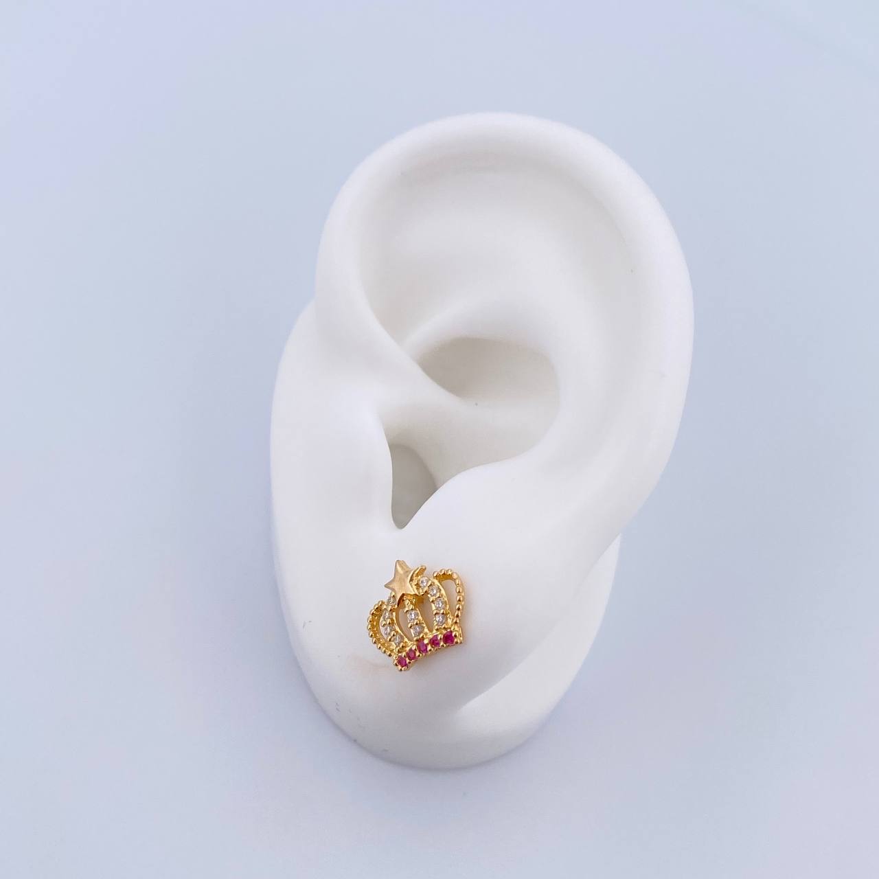 Topos Corona Real 1.55gr / Estrella Circones Fucsias Blancos Oro Amarillo 18K &