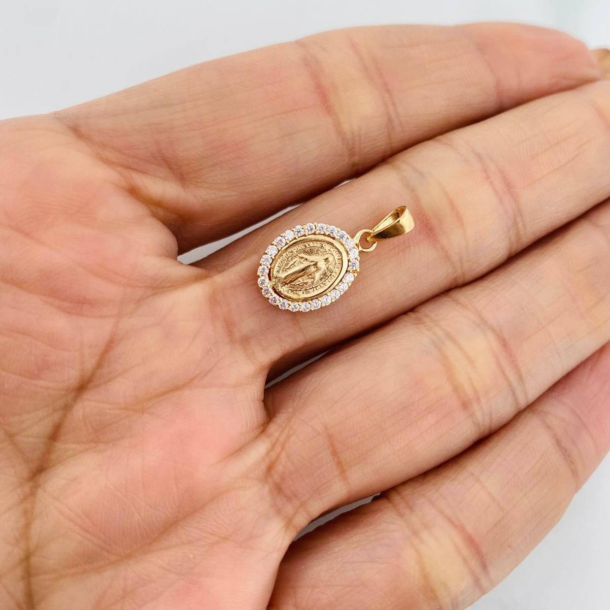 Dije Virgen Milagrosa 1.45g / 2cm Dos Oros Amarillo Blanco 18K