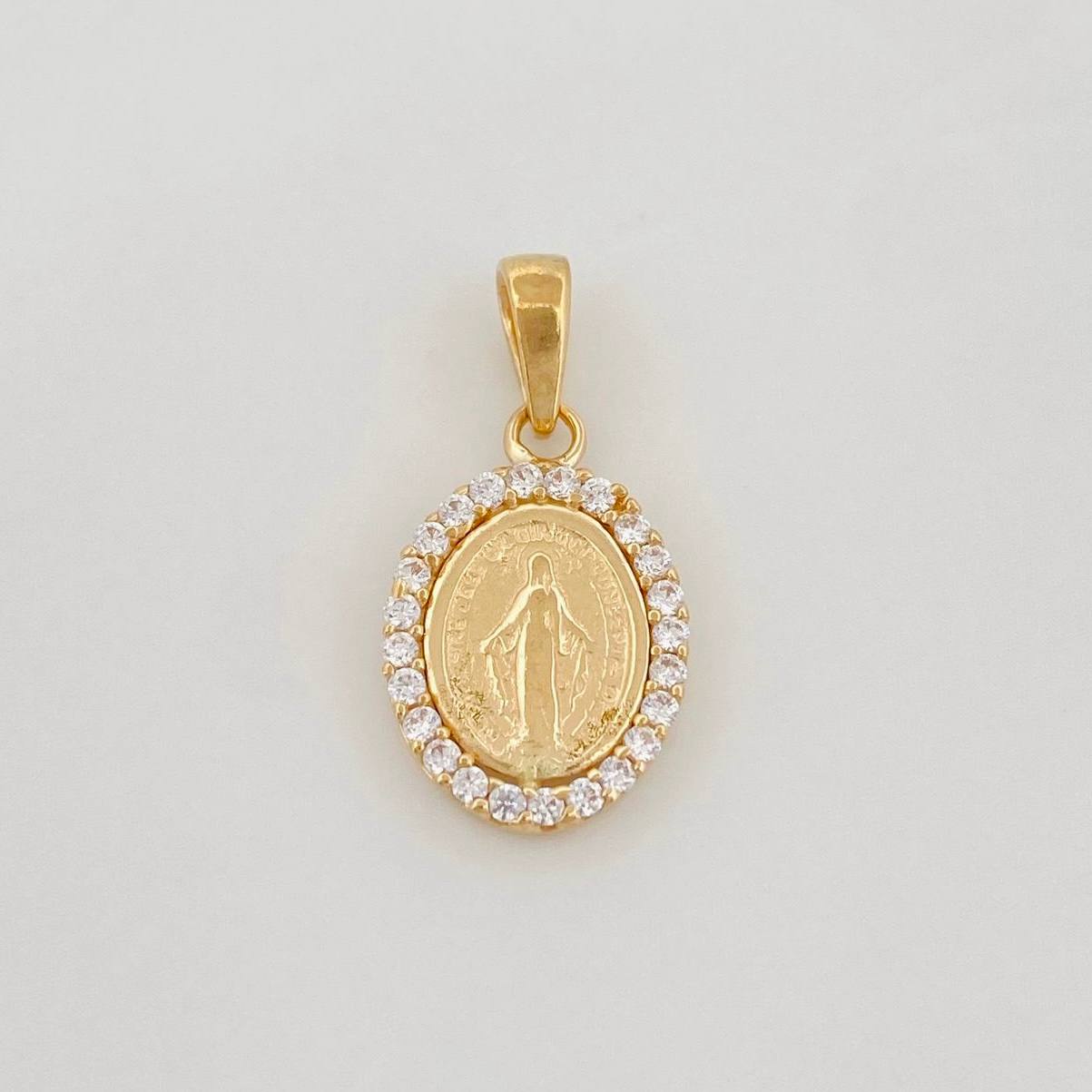 Dije Virgen Milagrosa 1.45g / 2cm Dos Oros Amarillo Blanco 18K