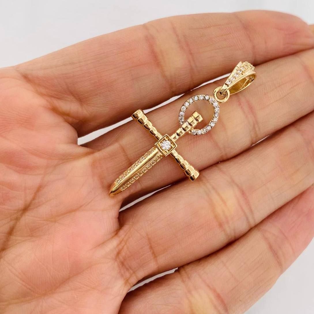 Dije Cruz Espada 3.8g / 3cm Dos Oros Amarillo Blanco 18K