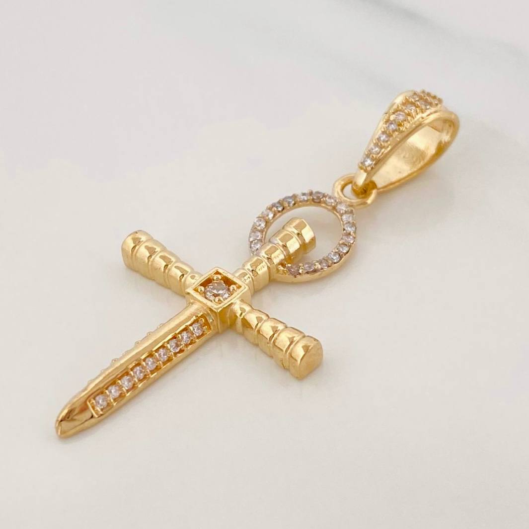 Dije Cruz Espada 3.8g / 3cm Dos Oros Amarillo Blanco 18K