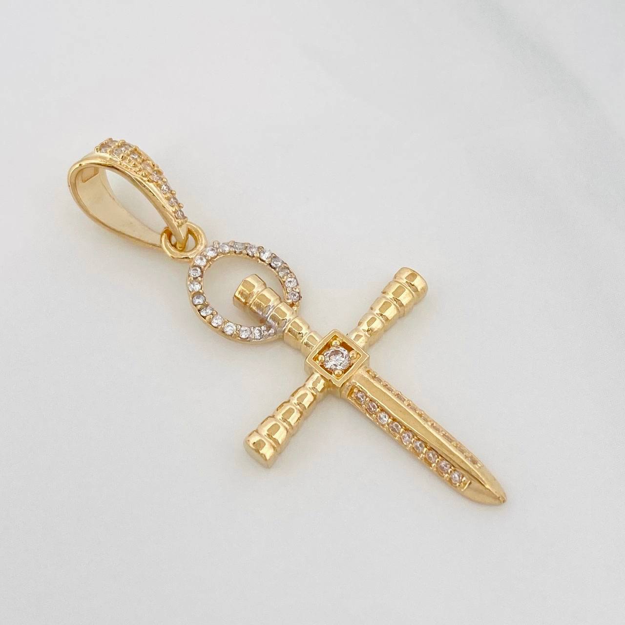 Dije Cruz Espada 3.8g / 3cm Dos Oros Amarillo Blanco 18K