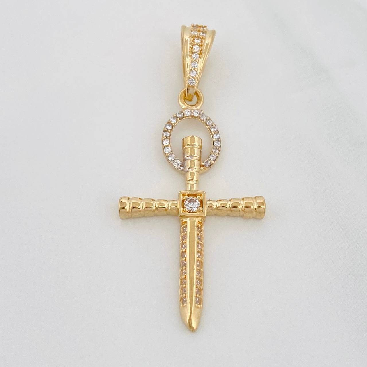 Dije Cruz Espada 3.8g / 3cm Dos Oros Amarillo Blanco 18K