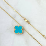 Cadena Aro Seguido Trebol VCyA 4gr / 50cm / 1.5mm Punteado Cuarzo Azul Celeste Mate Oro Amarillo Nac.Esp. 18K
