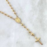 Rosario Virgen Milagrosa 11.7gr / 50cm / 4mm-5mm Bolas Diamantadas Cruz Puntas Planas Circones Blancos Oro Amarillo 18K *