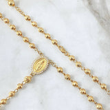 Rosario Virgen Milagrosa 11.7gr / 50cm / 4mm-5mm Bolas Diamantadas Cruz Puntas Planas Circones Blancos Oro Amarillo 18K *