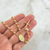 Rosario Virgen Milagrosa 11.7gr / 50cm / 4mm-5mm Bolas Diamantadas Cruz Puntas Planas Circones Blancos Oro Amarillo 18K *