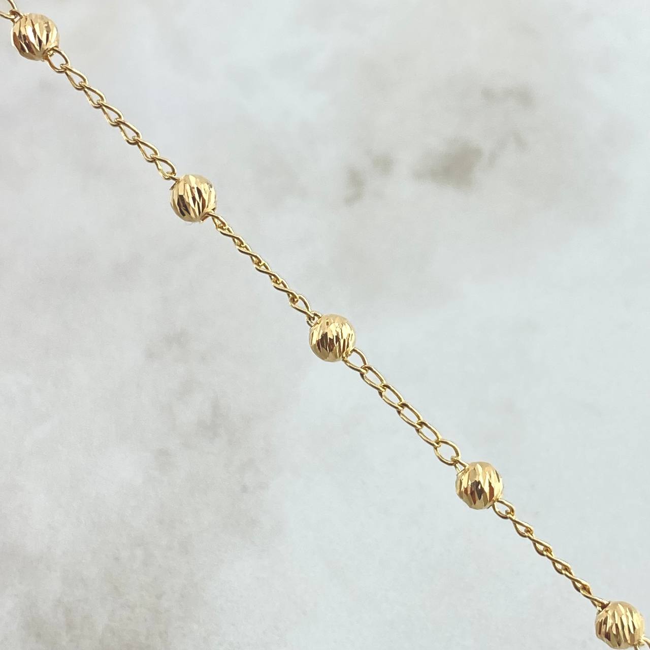 Pulso Denario Virgen Milagrosa 2.55gr / 18cm / 3mm Bola Diamantada Oro Amarillo