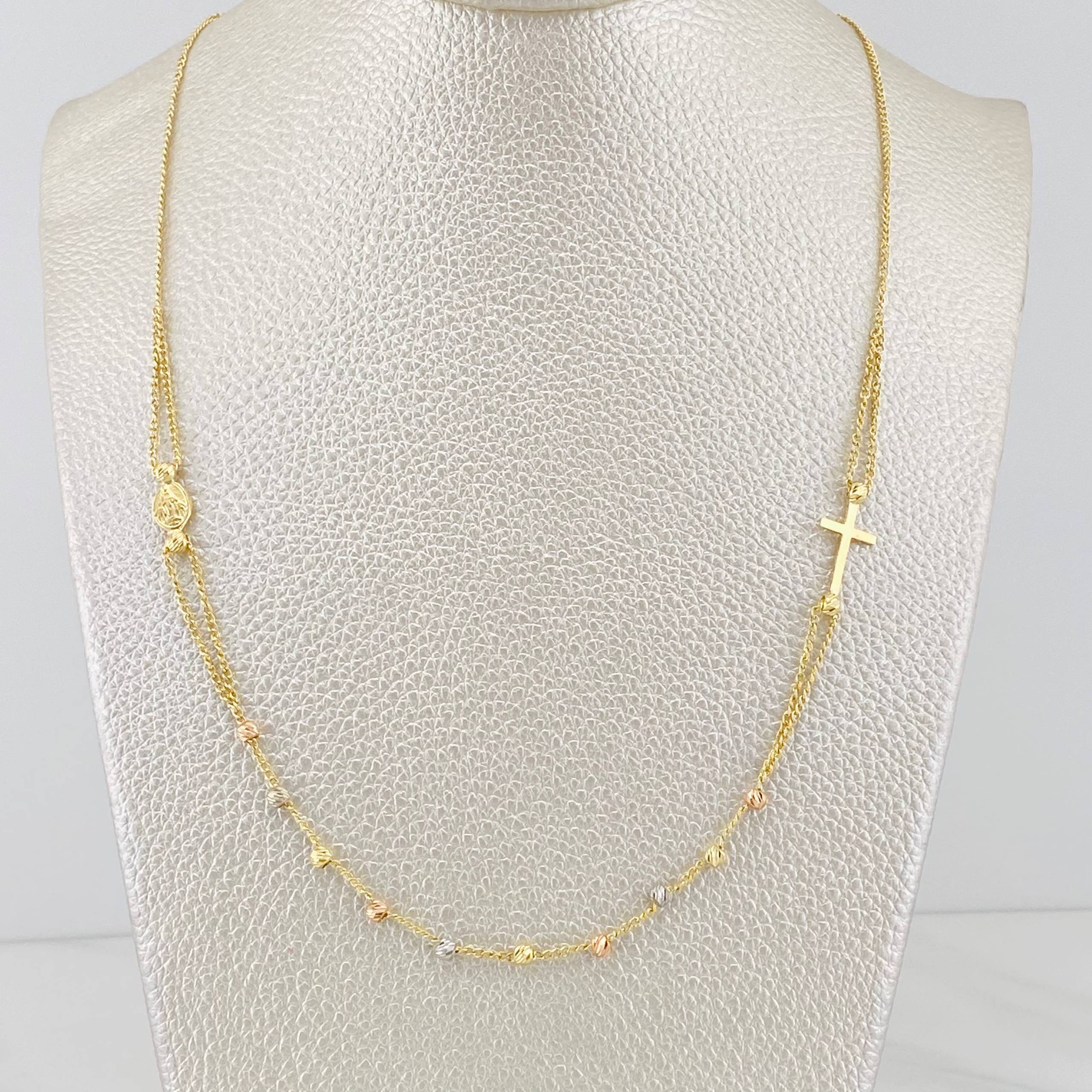 Cadena Cruz Virgen Milagrosa 3.85g / 45cm / 3mm Tres Oros 18K