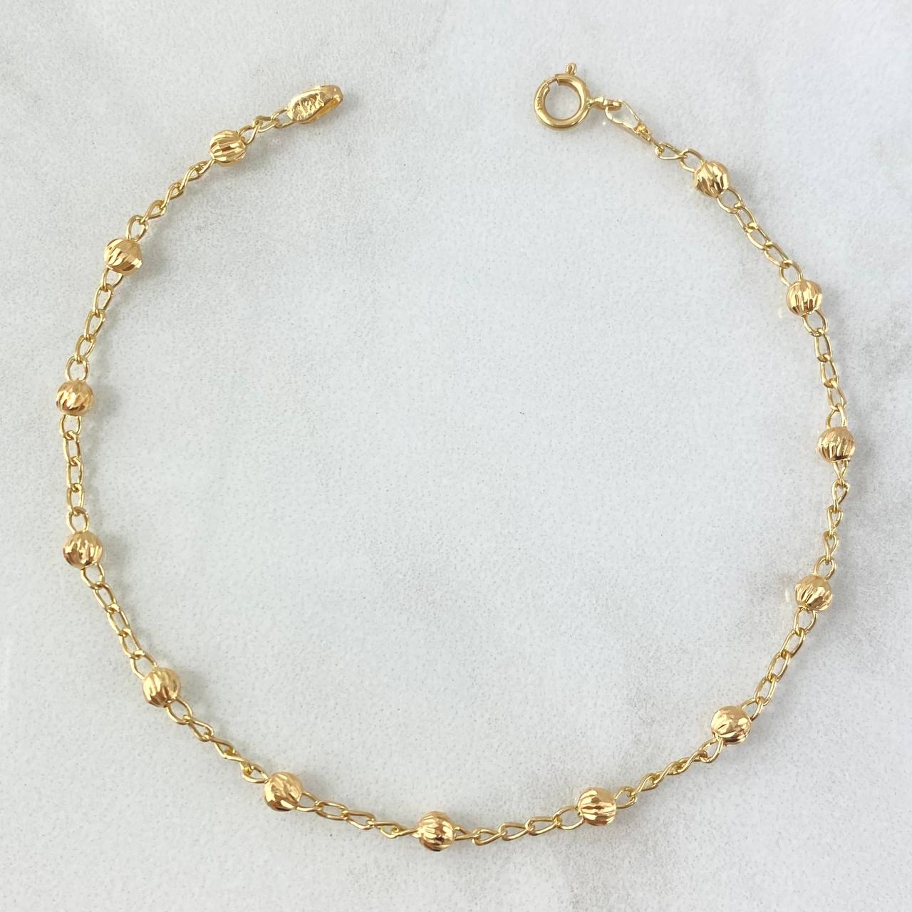 Pulso Espiga 1.95gr / 18cm / 3mm Bola Diamantada Oro Amarillo 18K ©