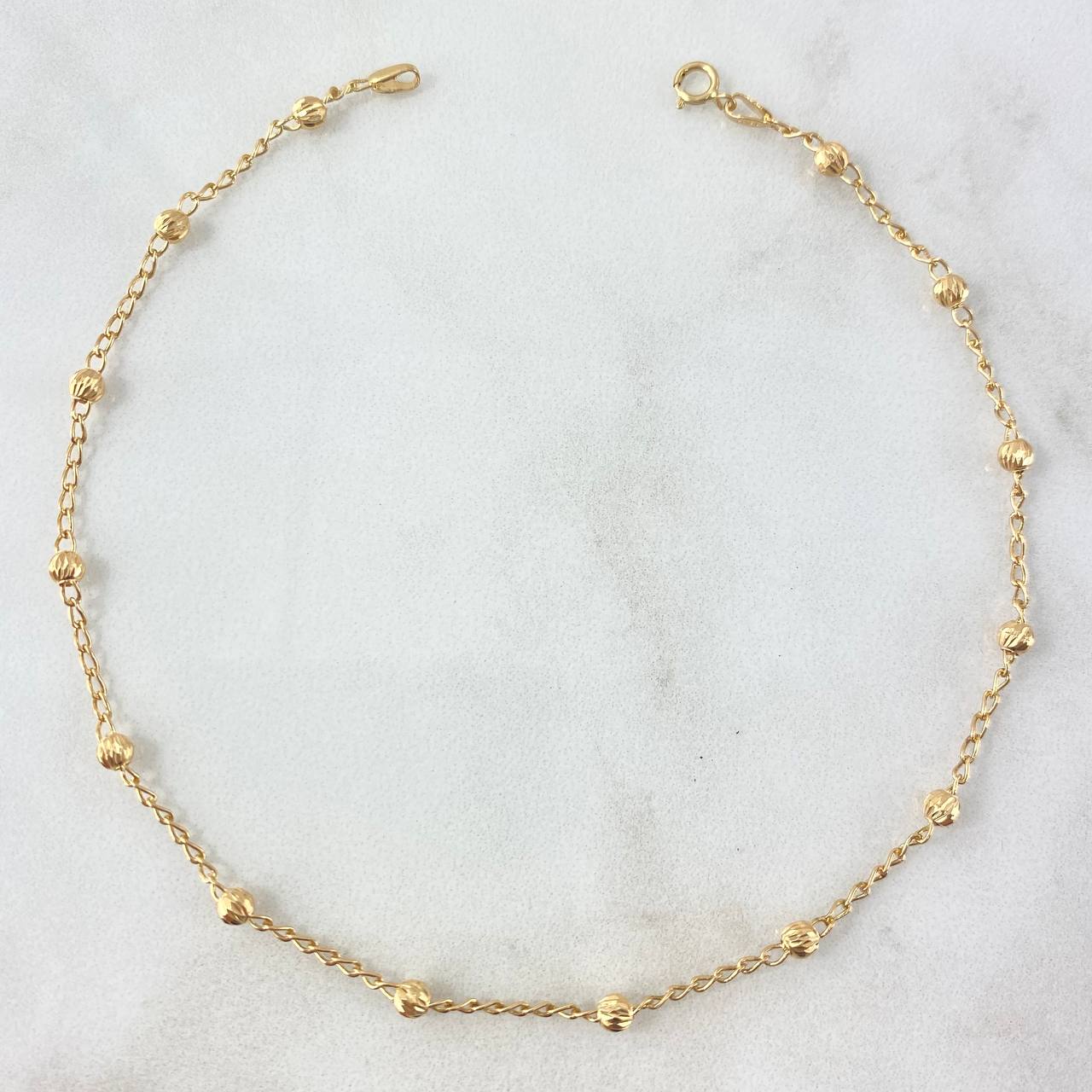 Tobillera Espiga 2.3gr / 25cm / 3mm Bola Diamantada Oro Amarillo 18K *