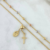 Pulso Franco Denario Gradual 2.8gr / 16cm-20cm / 3mm Bola Dimantada Virgen Milagrosa Cruz Lisa Tres Oros +4 18K