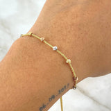 Pulso Franco Denario Gradual 2.8gr / 16cm-20cm / 3mm Bola Dimantada Virgen Milagrosa Cruz Lisa Tres Oros +4 18K