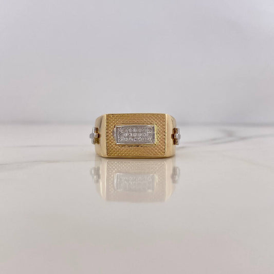 Anillo Rectangulo Cruces 8.65gr / T9 1/4 / Circones Blancos Dos Oros Amarillo Blanco 18K $