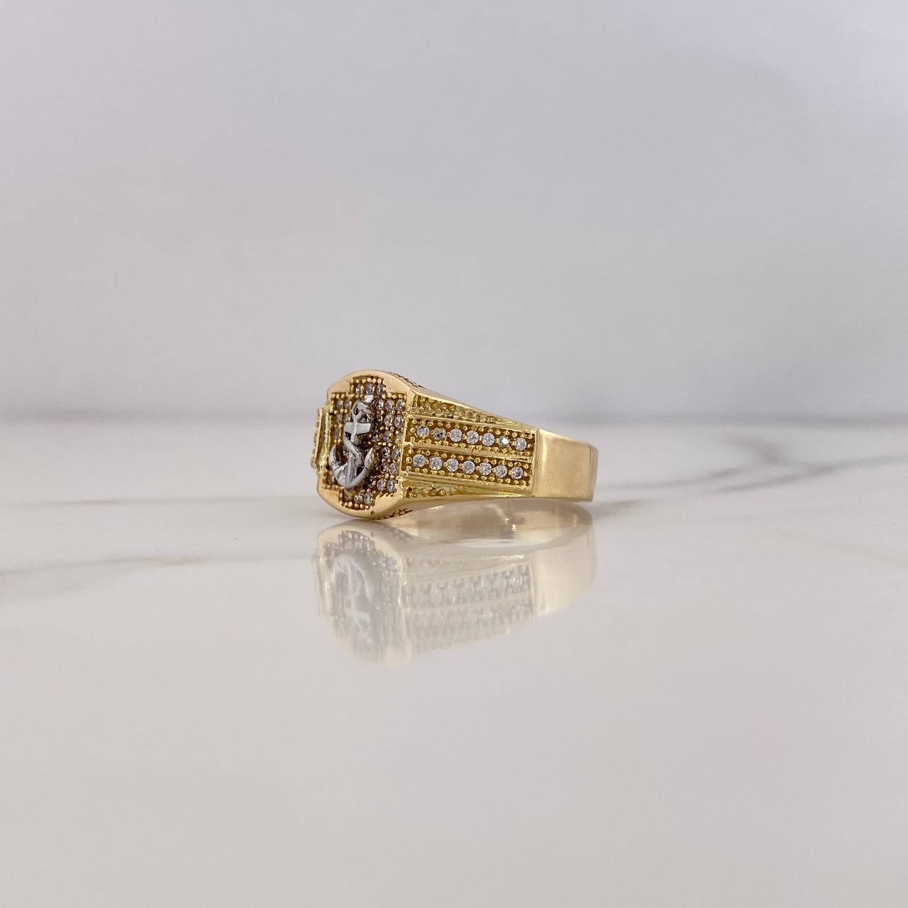 Anillo Ancla 7.15gr / T9 / Circones Blancos Dos Oros Amarillo Blanco 18K $