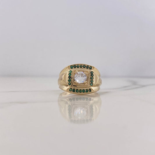 Anillo Sello 6.3gr / T8 1/2 / Circones Verdes Blanco Oro Amarillo 18K $