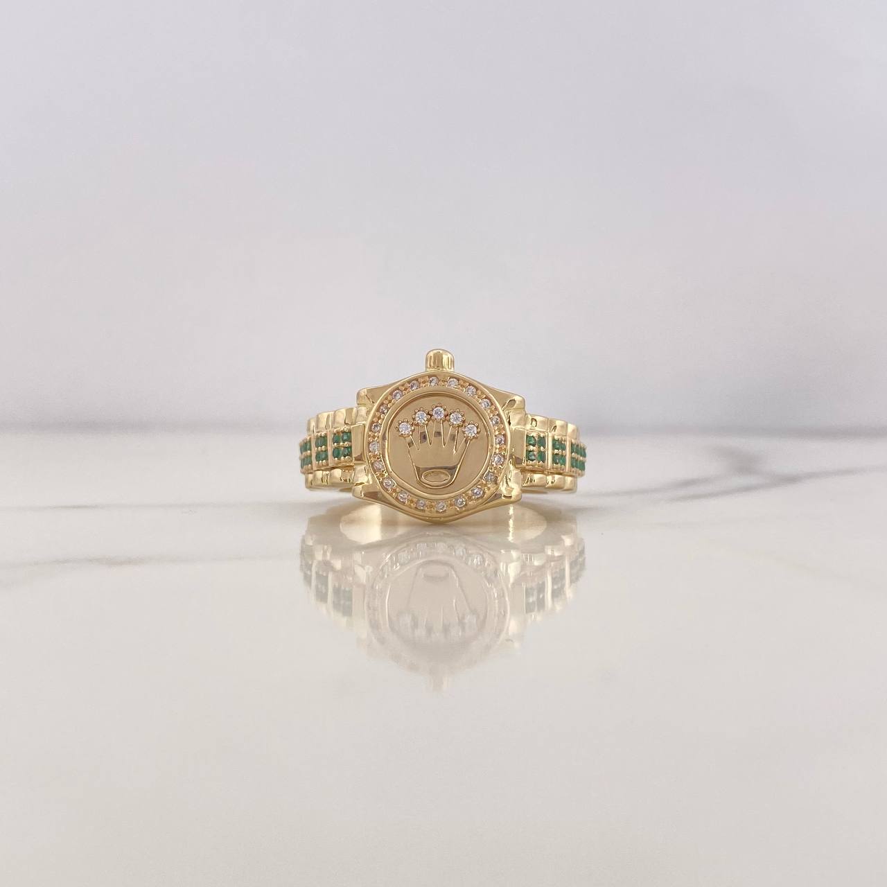 Anillo Correa Corona RX 10.25gr / T9 1/4 / Circones Verdes Blancos Oro Amarillo 18K $