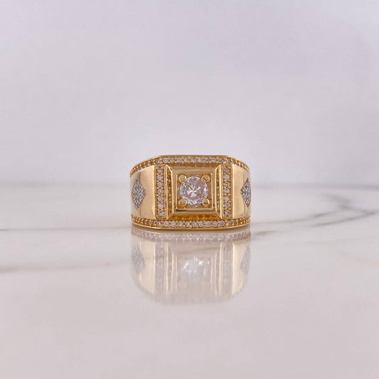 Anillo Rombos Cuadrado 11.75gr / T10 1/4 / Circones Blancos Dos Oros Amarillo Blanco 18K $