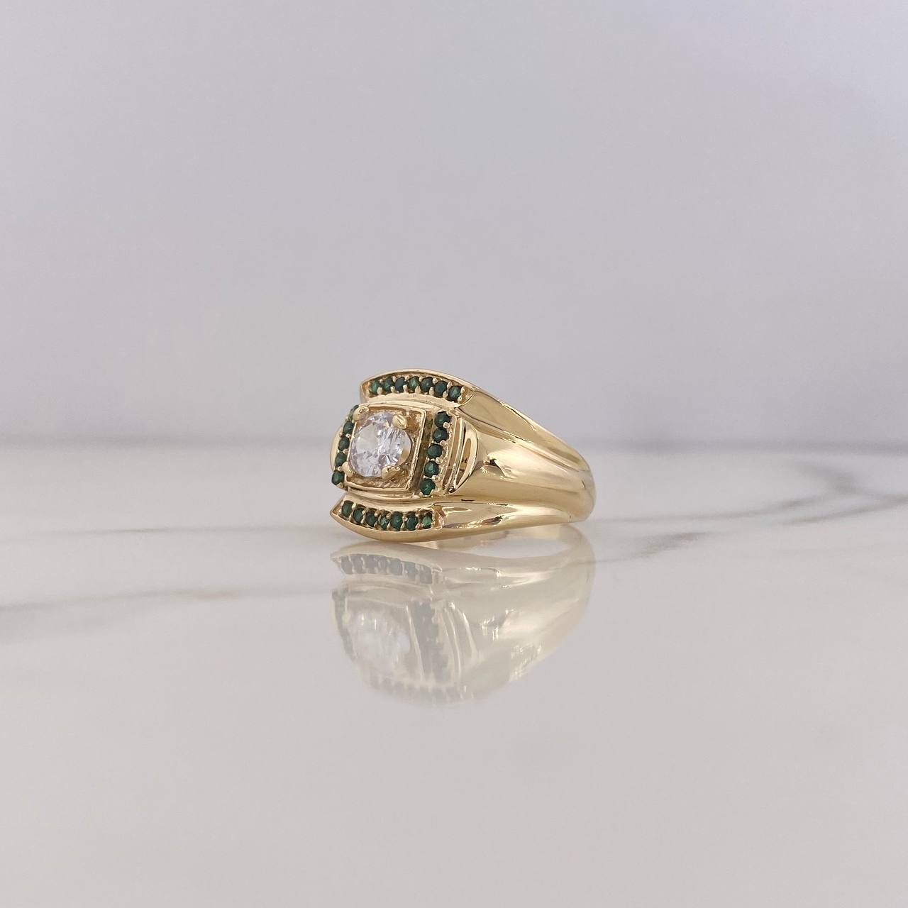 Anillo Sello 6.3gr / T8 1/2 / Circones Verdes Blanco Oro Amarillo 18K $