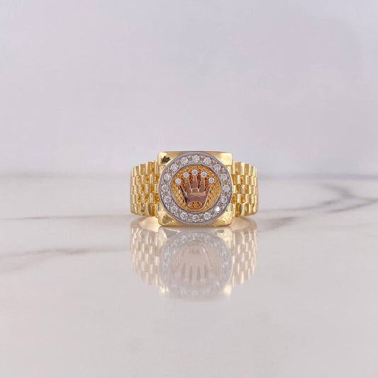 Anillo Correa Corona RX 9gr / T10 3/4 / Circones Blancos Tres Oros 18K $