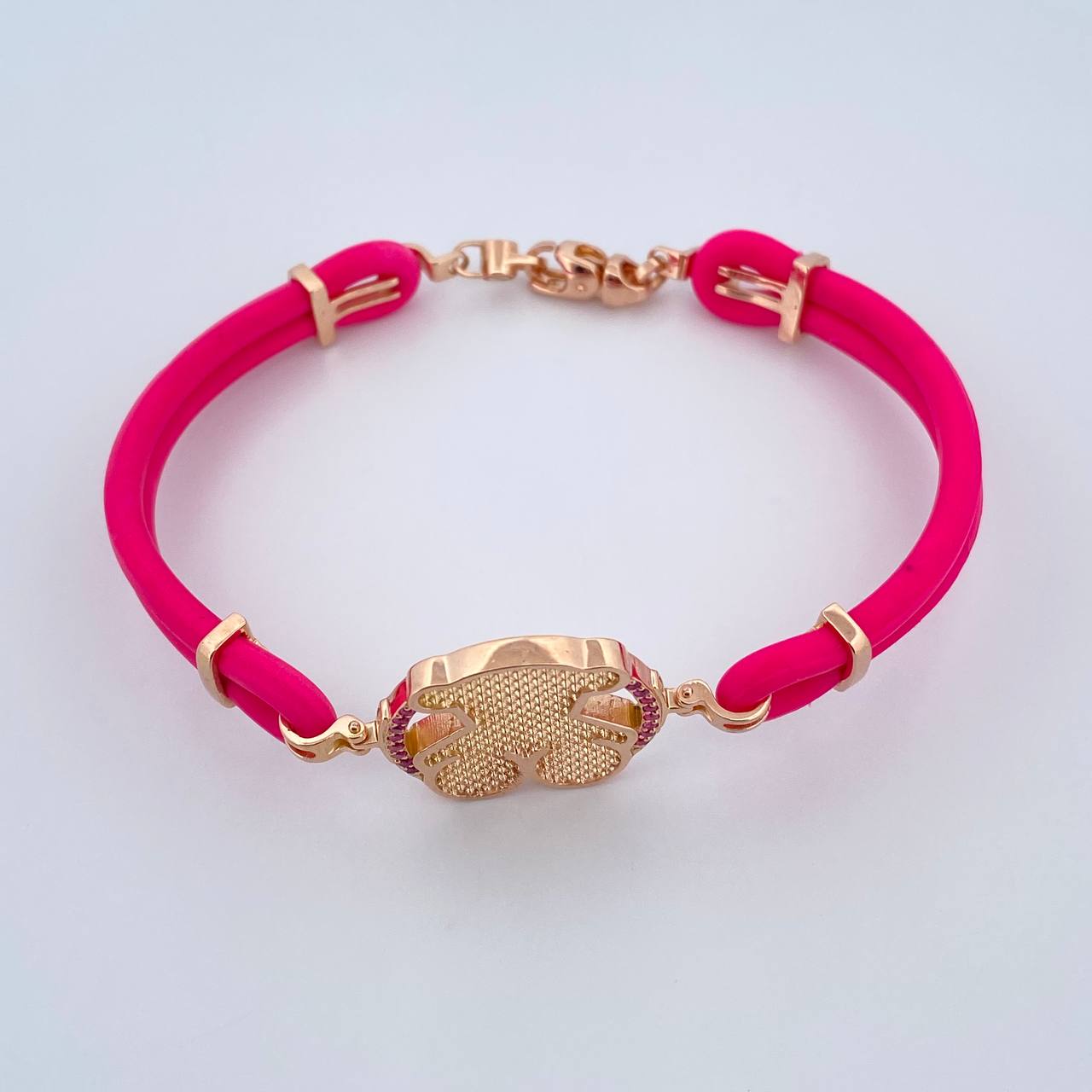 Pulso Oso Ts 13gr / 21.2cm / Cauchos Fucsias Circones Fucsias Oro Rosa 18K &