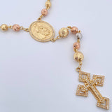 Rosario Virgen Del Carmen 46.95gr / 62.3cm / 6mm-8mm Bolas Diamantadas Circones Blancos Tres Oros 18K $
