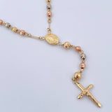 Rosario Virgen Guadalupe 11gr / 60cm / 4mm-5mm Bolas Diamantadas Tres Oros 18K $