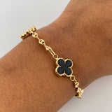 Pulso GC Trebol  5.5gr / 19cm / 3mm Diamantado Electroestatico Negro Oro Amarillo 18K $