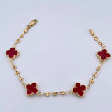 Pulso GC Trebol 5.4gr / 19cm / 3mm Diamantado Electroestatico Rojo Oro Amarillo 18K $