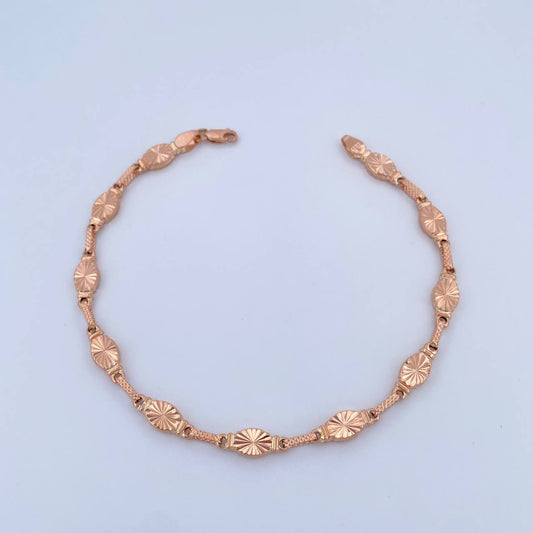 Pulso Rustico Eslabon 4.75gr / 21.4cm / 5.3mm Diamantado Oro Rosa 18K &
