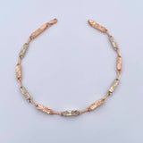 Pulso Rustico Rectangular Eslabon 4.4gr / 21.6cm / 3.6mm Diamantado Dos Oros Blanco Rosa 18K &