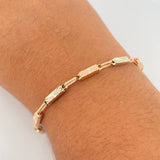 Pulso Rustico Rectangular Eslabon 4.4gr / 21.6cm / 3.6mm Diamantado Dos Oros Blanco Rosa 18K &