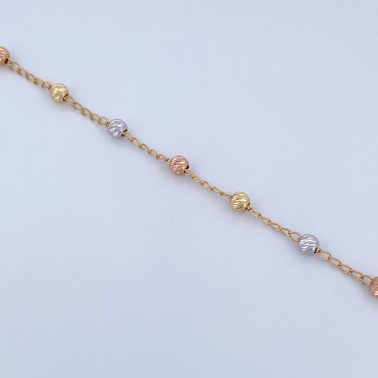 Pulso Denario Virgen Milagrosa 2.75gr / 19.5cm / 4mm Bolas Diamantadas Tres Oros 18K &