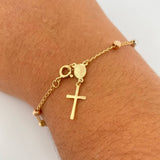 Pulso Denario Virgen Milagrosa 2.75gr / 19.5cm / 4mm Bolas Diamantadas Tres Oros 18K &