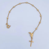 Pulso Denario Virgen Milagrosa 2.4gr / 19cm / 3mm Bolas Diamantadas Oro Amarillo 18K &