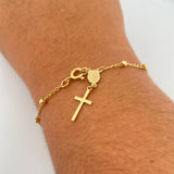 Pulso Denario Virgen Milagrosa 2.4gr / 19cm / 3mm Bolas Diamantadas Oro Amarillo 18K &